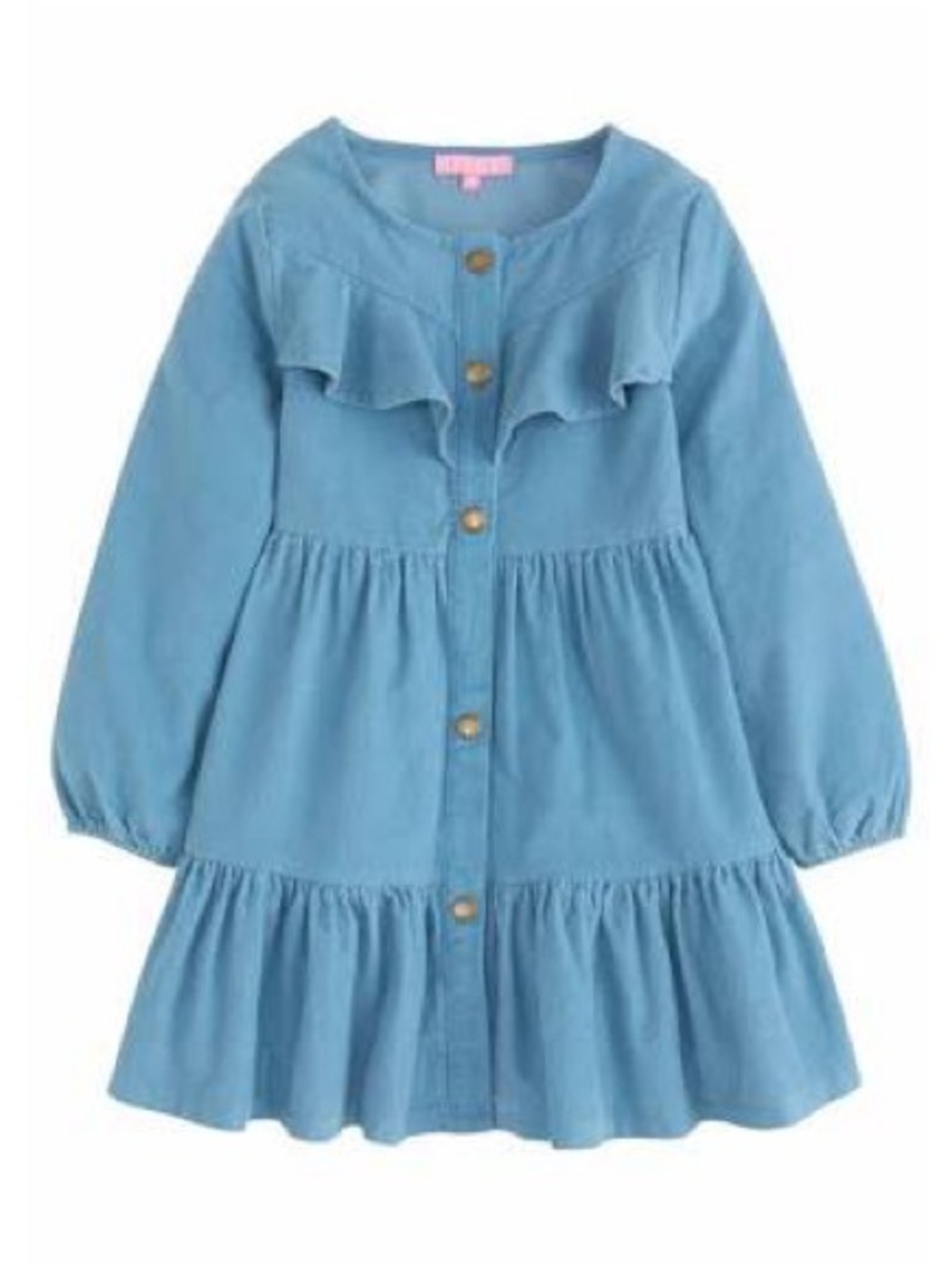 Girls BISBY Light Blue Button-Front Western Dress with Ruffle Detail